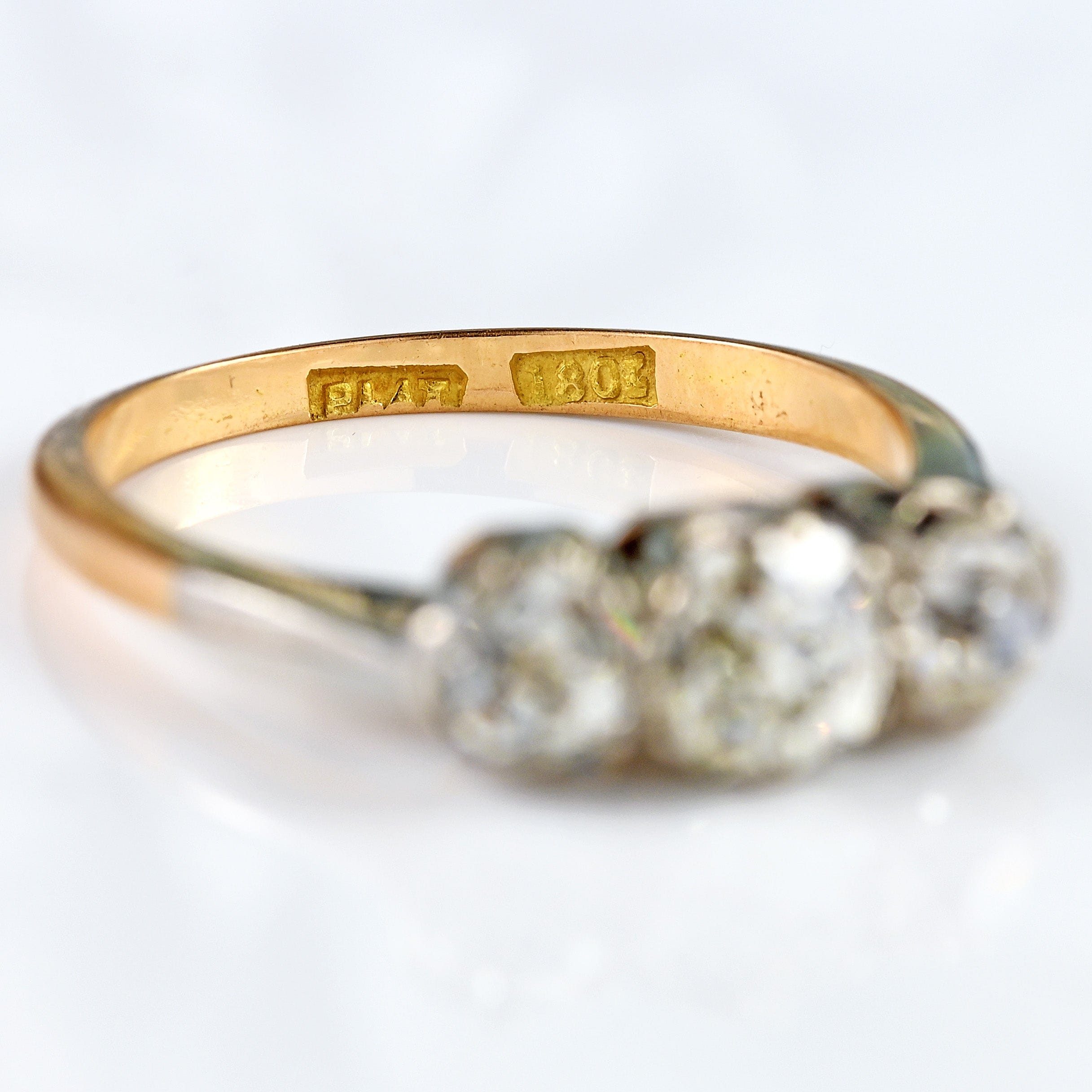 Ellibelle Jewellery Edwardian 18ct Gold & Platinum Old-Mine-Cut Diamond Three-Stone Engagement Ring (1.25cts)