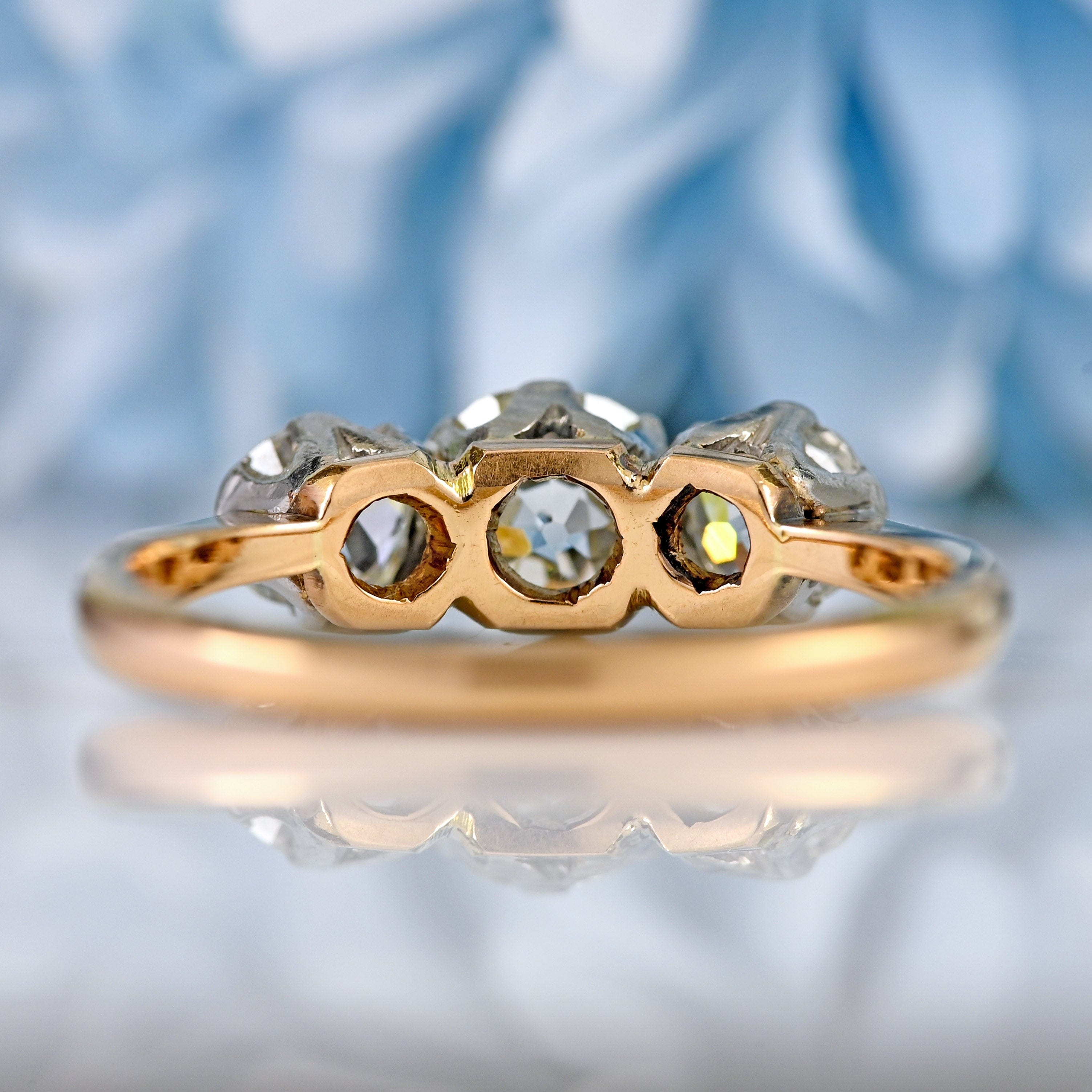 Ellibelle Jewellery Edwardian 18ct Gold & Platinum Old-Mine-Cut Diamond Three-Stone Engagement Ring (1.25cts)