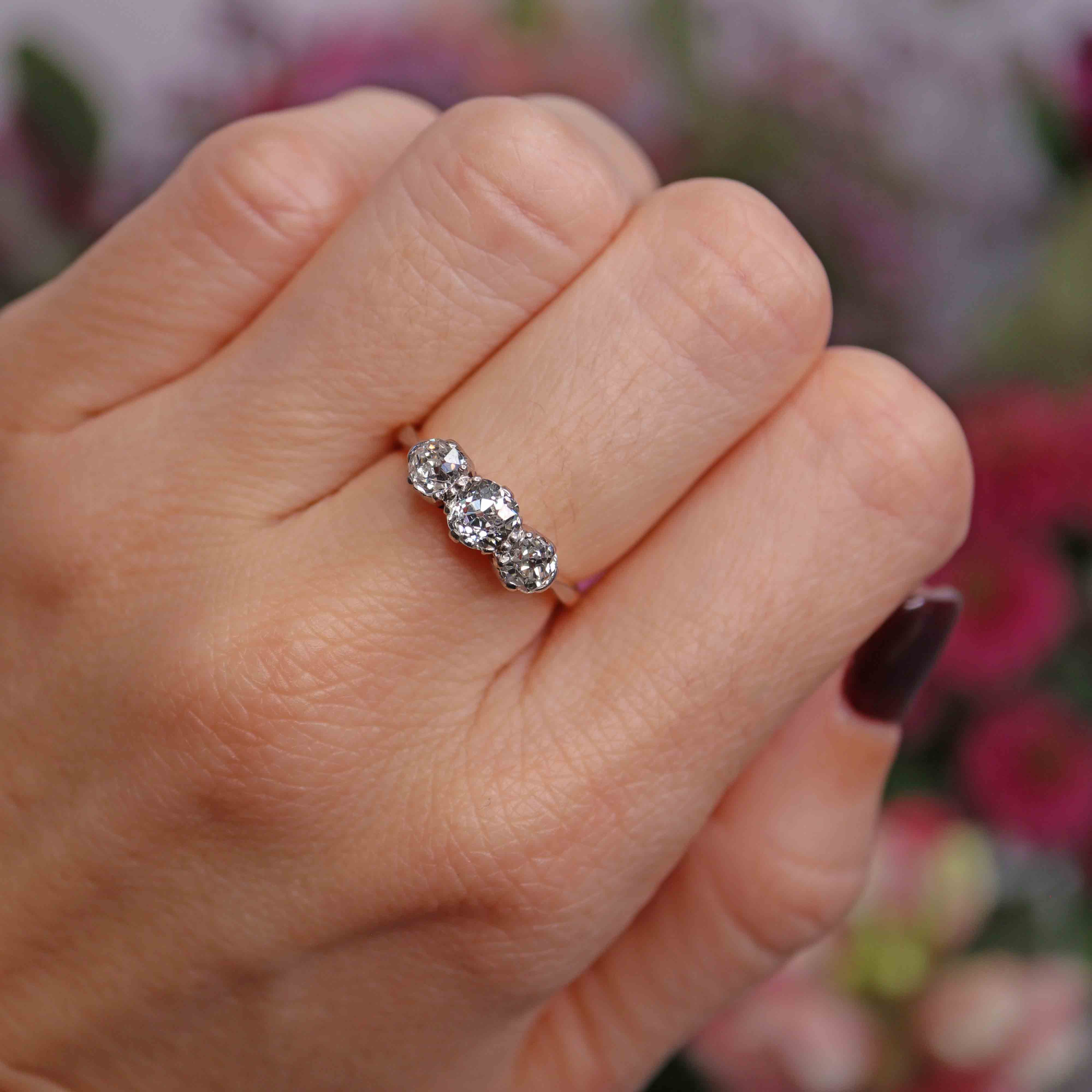 Ellibelle Jewellery Edwardian 18ct Gold & Platinum Old-Mine-Cut Diamond Three-Stone Engagement Ring (1.25cts)