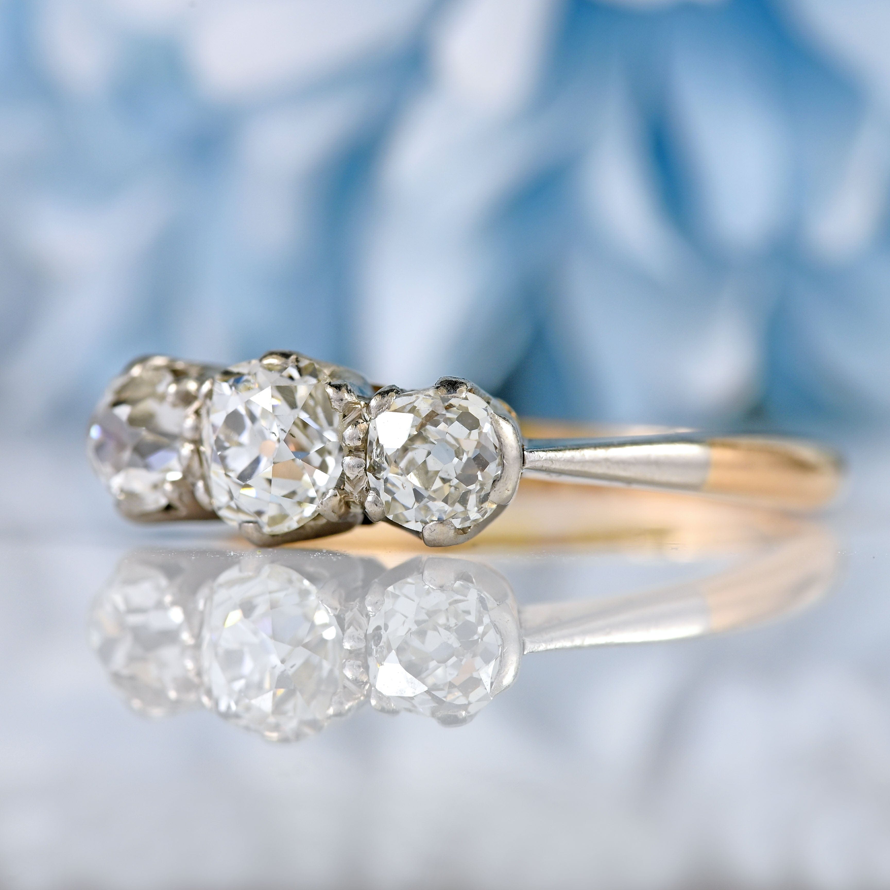 Ellibelle Jewellery Edwardian 18ct Gold & Platinum Old-Mine-Cut Diamond Three-Stone Engagement Ring (1.25cts)
