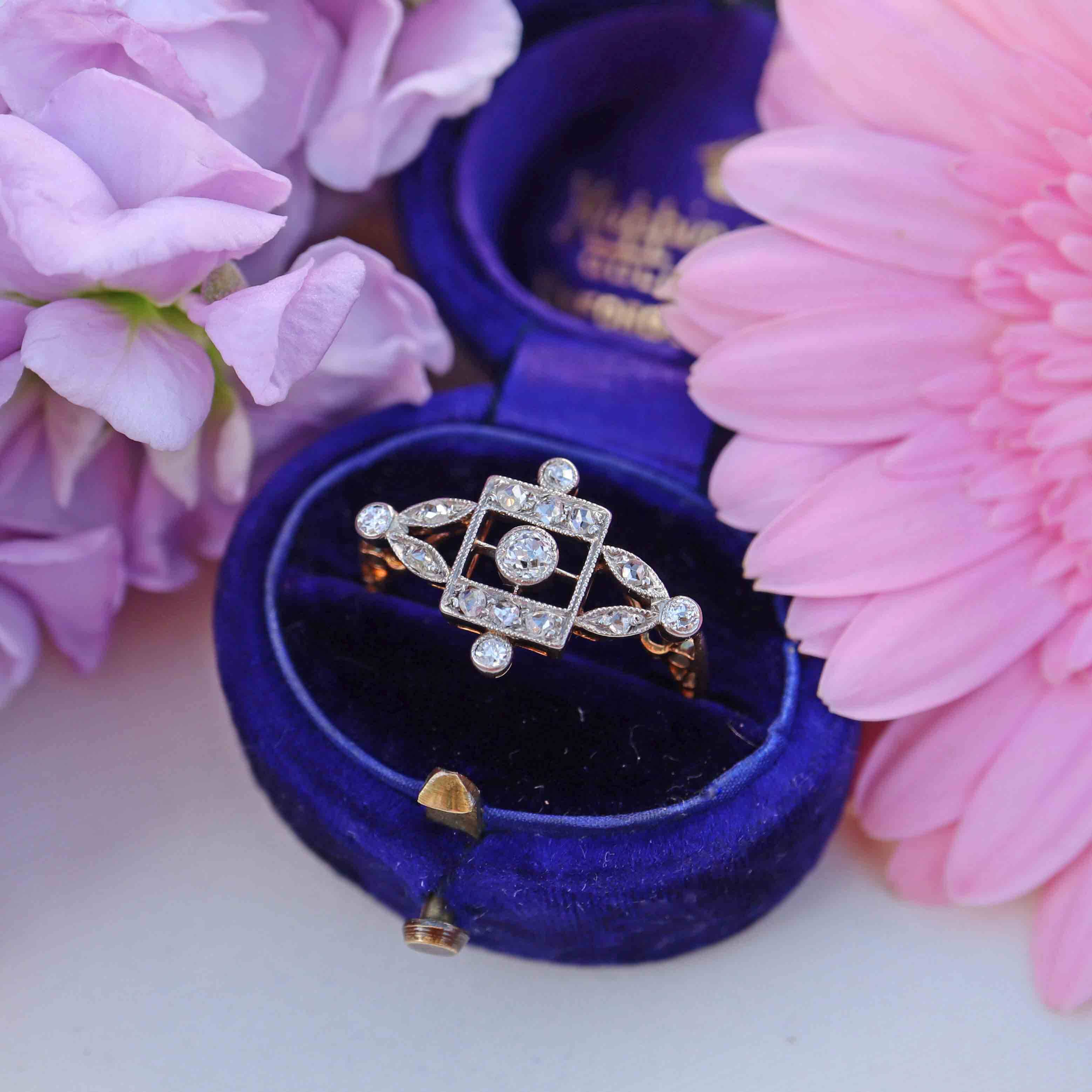 Ellibelle Jewellery Edwardian 18ct Gold & Platinum Rose-Cut Diamond Ring