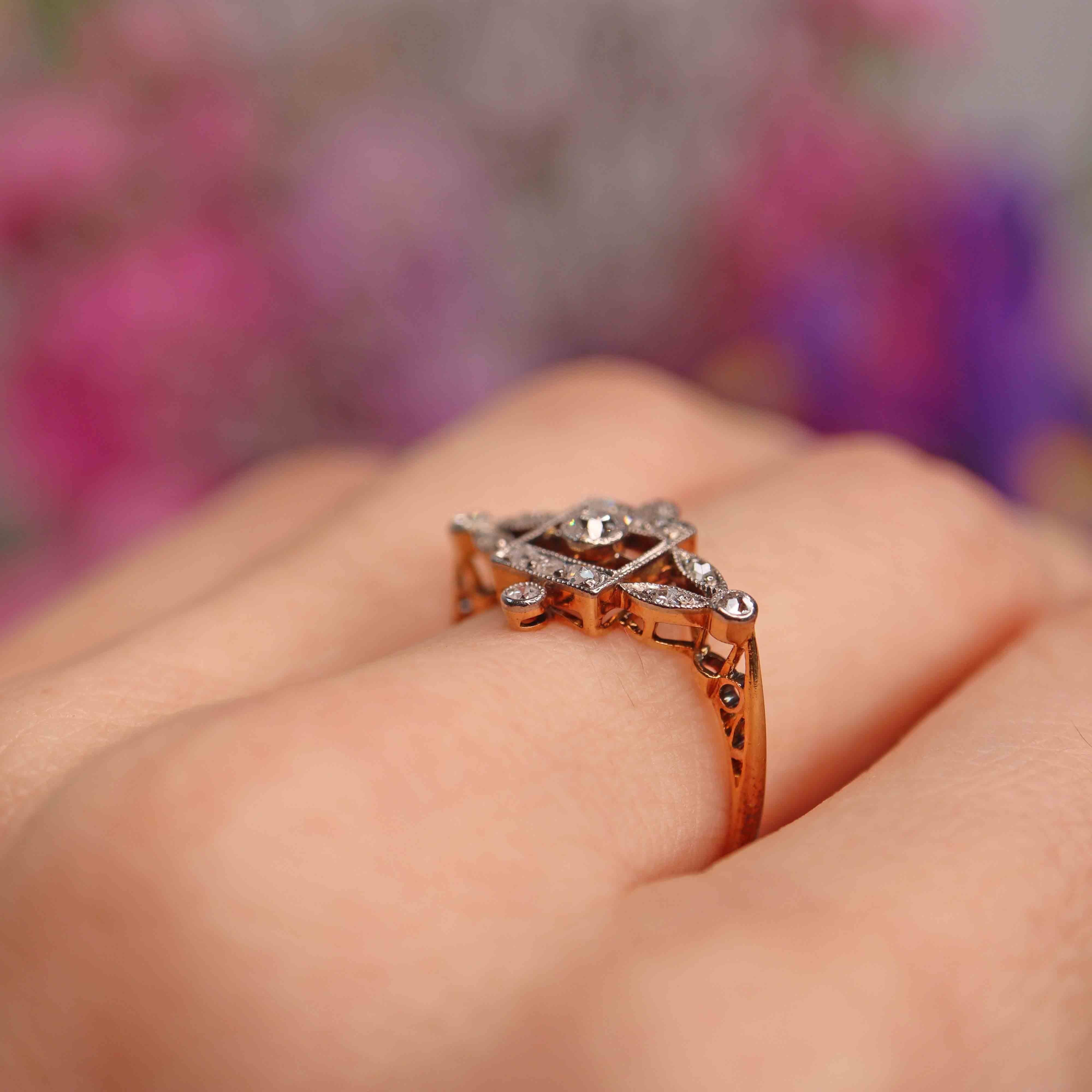 Ellibelle Jewellery Edwardian 18ct Gold & Platinum Rose-Cut Diamond Ring