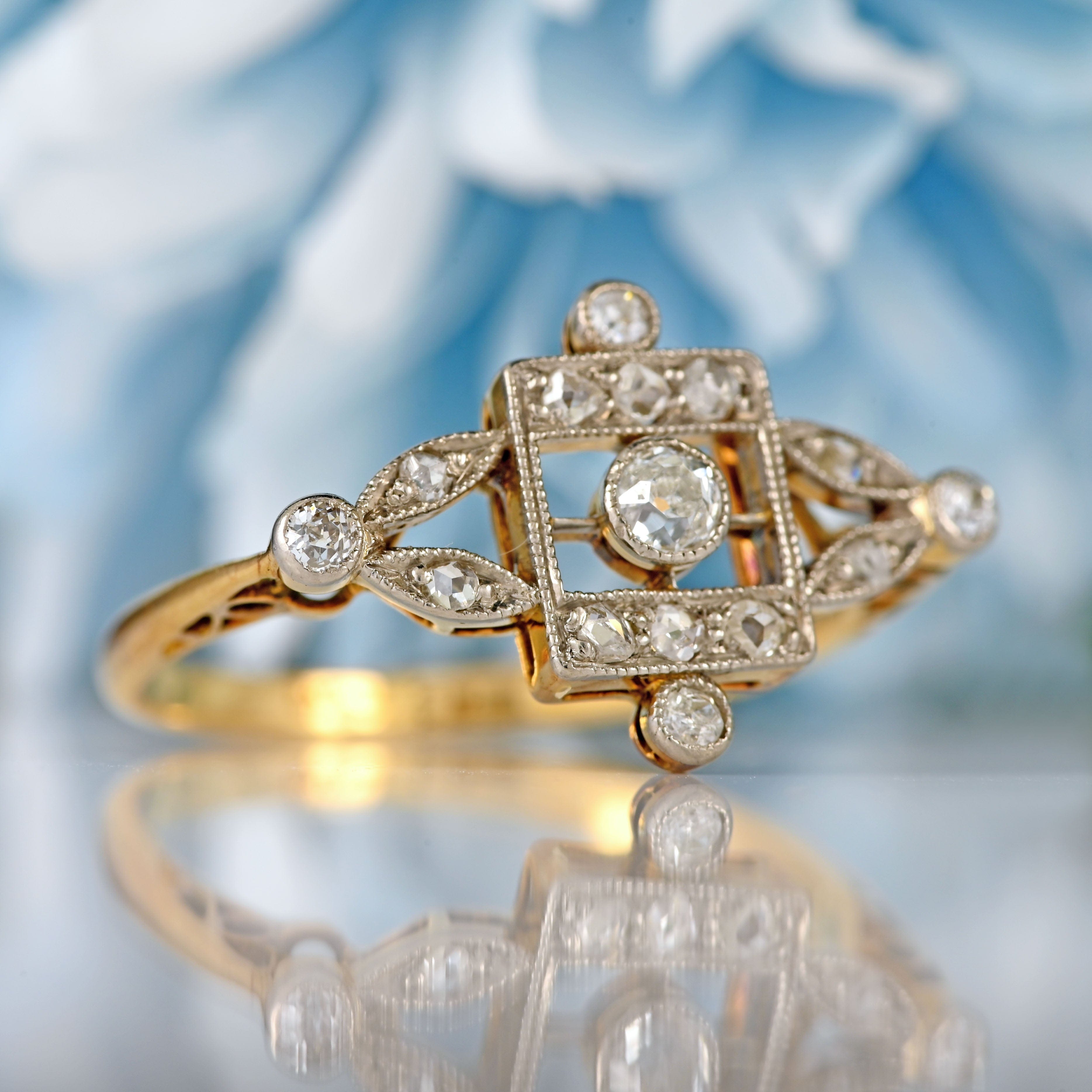 Ellibelle Jewellery Edwardian 18ct Gold & Platinum Rose-Cut Diamond Ring