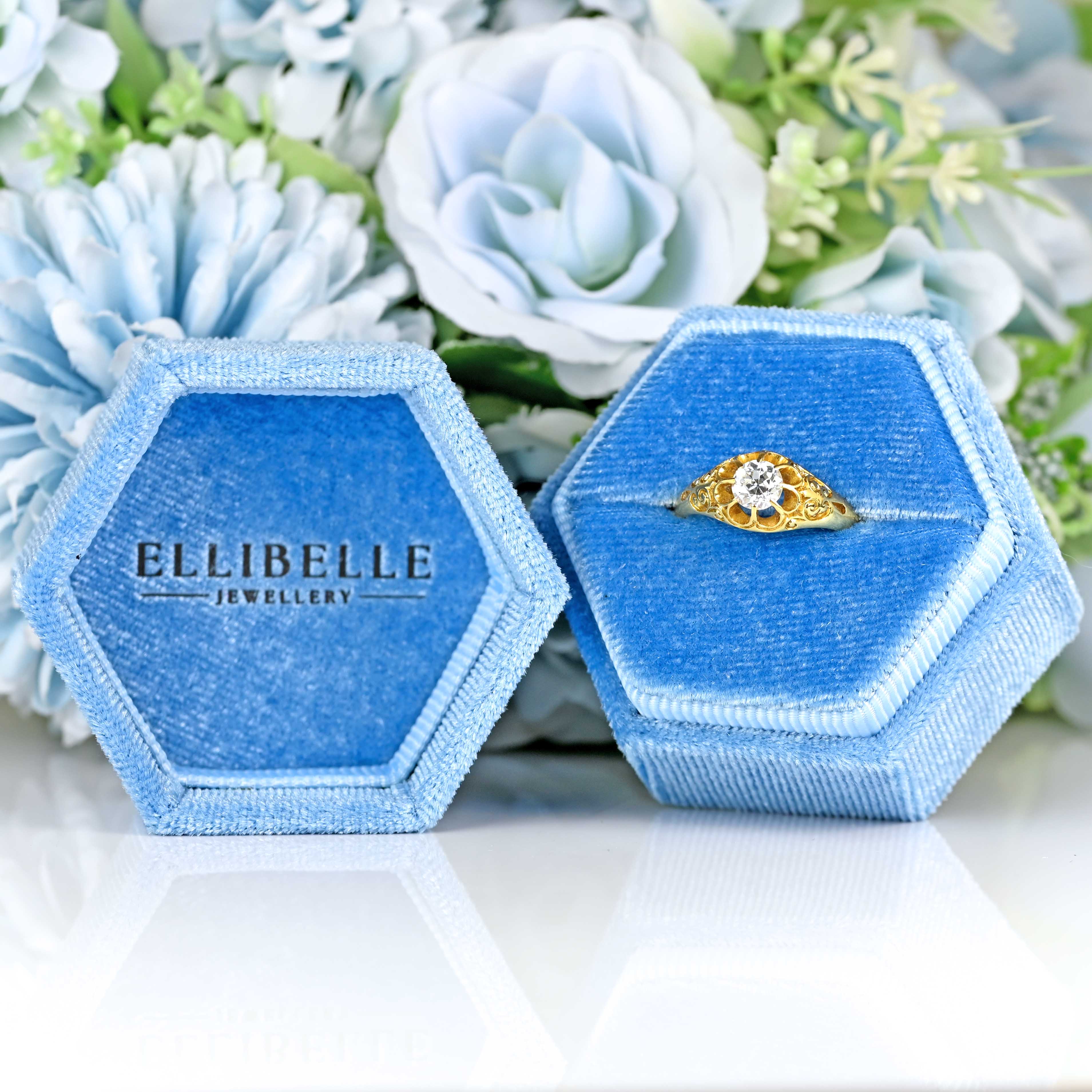 Ellibelle Jewellery Edwardian 18ct Yellow Gold Diamond Solitaire Engagement Ring