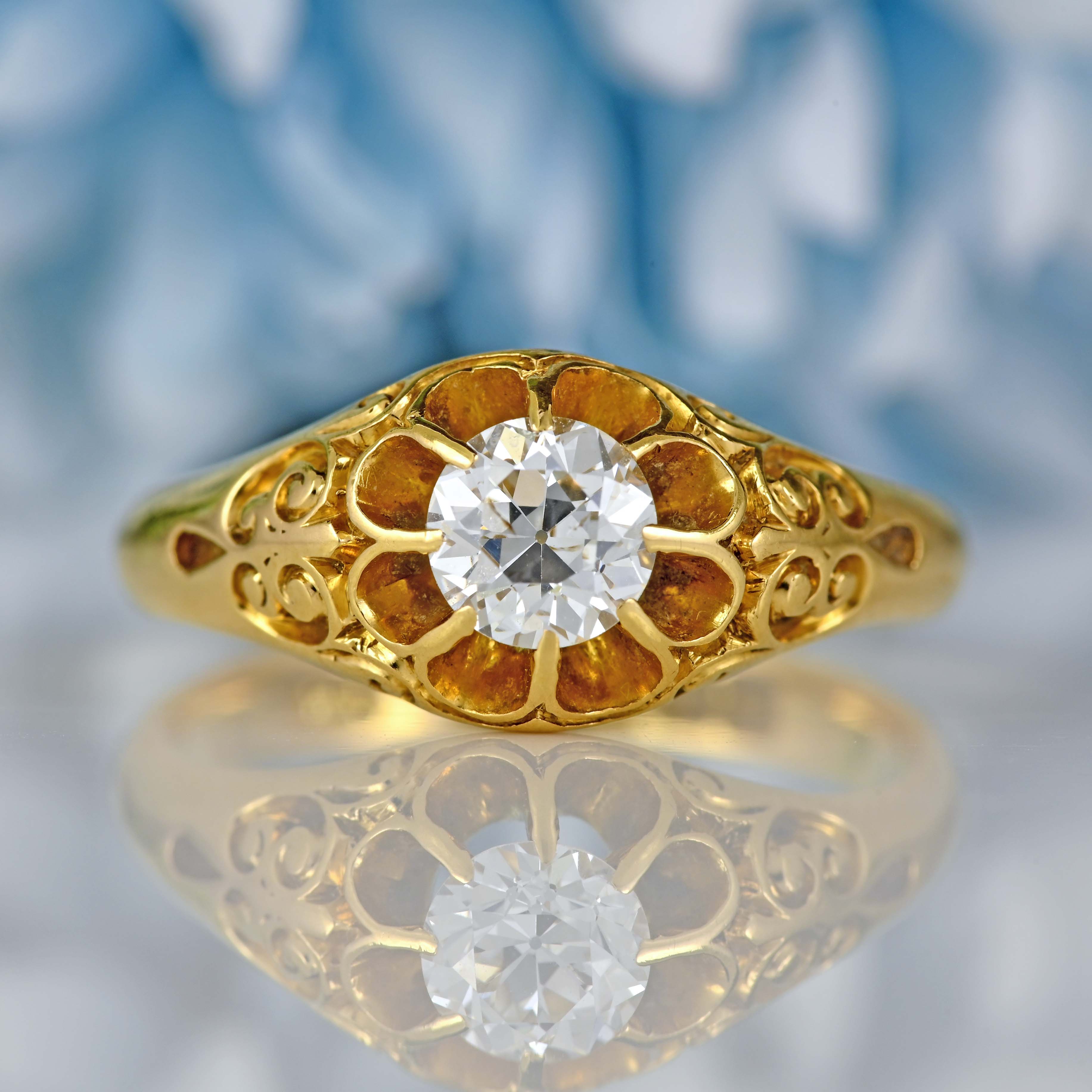 Ellibelle Jewellery Edwardian 18ct Yellow Gold Diamond Solitaire Engagement Ring