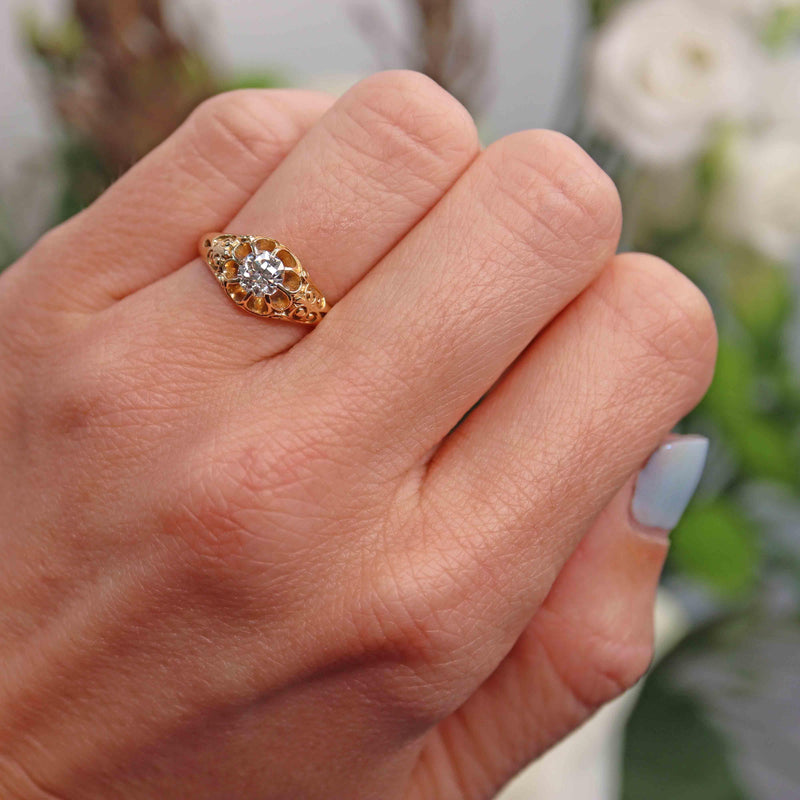 Ellibelle Jewellery Edwardian 18ct Yellow Gold Diamond Solitaire Engagement Ring