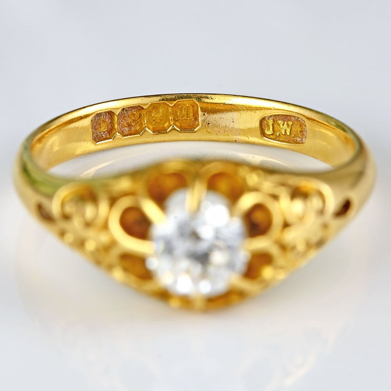 Ellibelle Jewellery Edwardian 18ct Yellow Gold Diamond Solitaire Engagement Ring