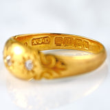 Ellibelle Jewellery Edwardian 1905 Three-Stone Diamond 18ct Gold Starburst Gypsy Ring