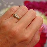 Ellibelle Jewellery Edwardian 1905 Three-Stone Diamond 18ct Gold Starburst Gypsy Ring