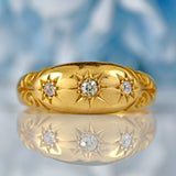 Ellibelle Jewellery Edwardian 1905 Three-Stone Diamond 18ct Gold Starburst Gypsy Ring