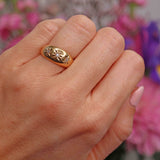 Ellibelle Jewellery Edwardian 1909 Diamond 18ct Gold Three-Stone Starburst Gypsy Ring