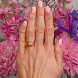 Ellibelle Jewellery Edwardian 1909 Diamond 18ct Gold Three-Stone Starburst Gypsy Ring