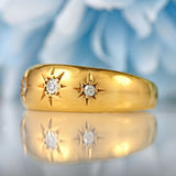 Ellibelle Jewellery Edwardian 1914 Diamond 18ct Gold Three-Stone Starburst Gypsy Ring