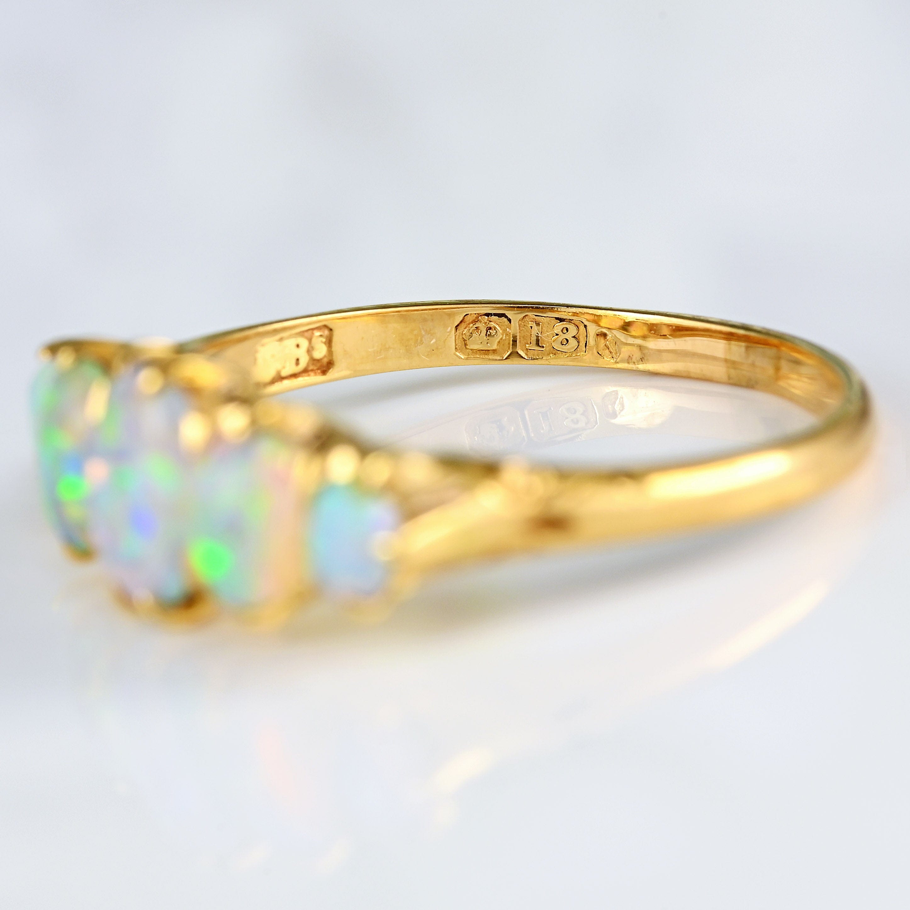 Ellibelle Jewellery Edwardian Australian Opal 18ct Gold Five-Stone Ring