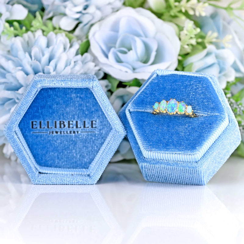 Ellibelle Jewellery Edwardian Australian Opal 18ct Gold Five-Stone Ring