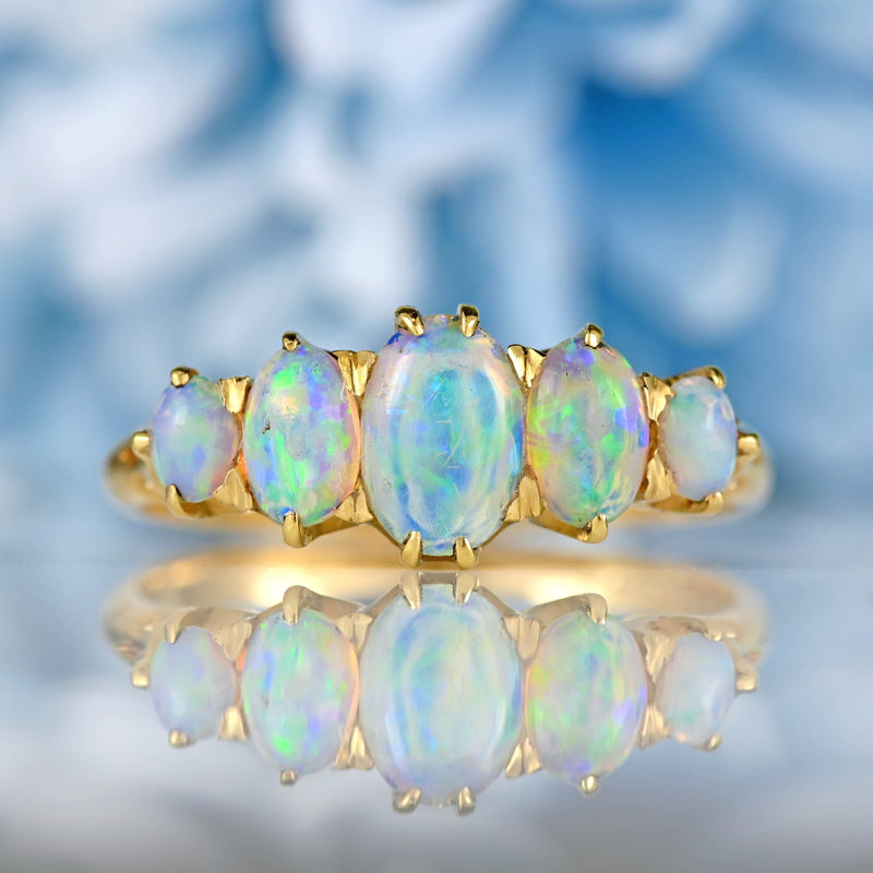 Ellibelle Jewellery Edwardian Australian Opal 18ct Gold Five-Stone Ring