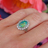 Ellibelle Jewellery Edwardian Black Opal & Diamond 18ct Gold Platinum Cluster Ring