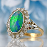 Ellibelle Jewellery Edwardian Black Opal & Diamond 18ct Gold Platinum Cluster Ring