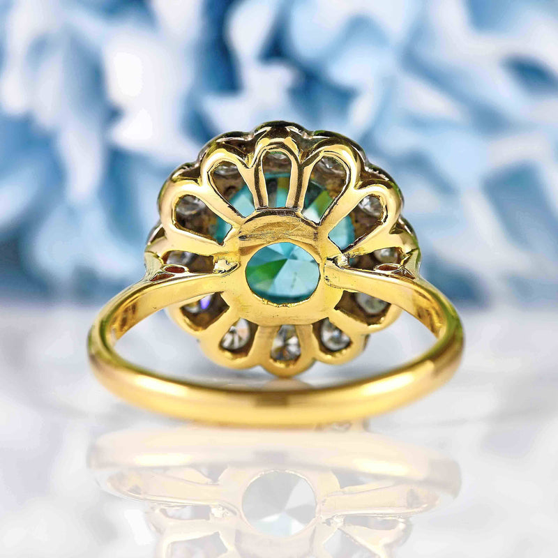 Ellibelle Jewellery Edwardian Blue Zircon & Diamond 18ct Gold Cluster Ring