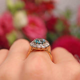 Ellibelle Jewellery Edwardian Blue Zircon & Diamond 18ct Gold Cluster Ring