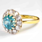 Ellibelle Jewellery Edwardian Blue Zircon & Diamond 18ct Gold Cluster Ring