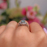 Ellibelle Jewellery Edwardian Blue Zircon & Old Cut Diamond White Gold Ring