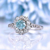 Ellibelle Jewellery Edwardian Blue Zircon & Old Cut Diamond White Gold Ring