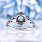 Ellibelle Jewellery Edwardian Blue Zircon & Old Cut Diamond White Gold Ring