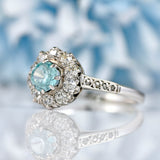 Ellibelle Jewellery Edwardian Blue Zircon & Old Cut Diamond White Gold Ring