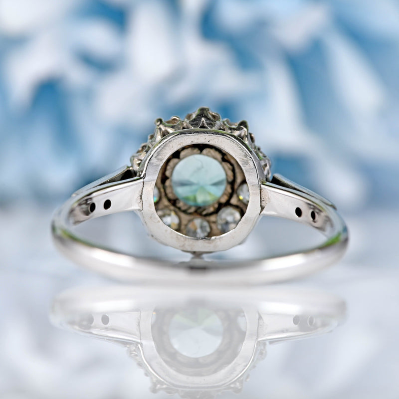 Ellibelle Jewellery Edwardian Blue Zircon & Old Cut Diamond White Gold Ring