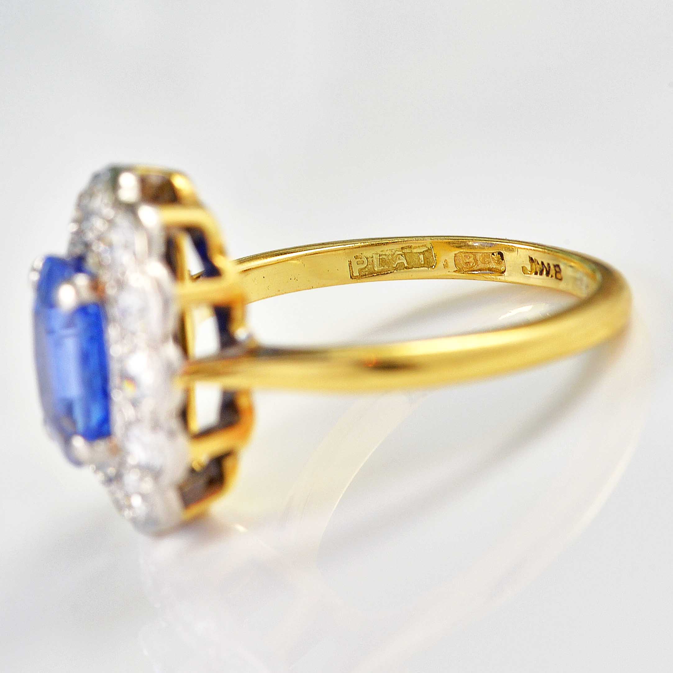 Ellibelle Jewellery Edwardian Ceylon Sapphire & Diamond 18ct Gold Cluster Ring (1.53ct)