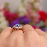 Ellibelle Jewellery Edwardian Ceylon Sapphire & Diamond 18ct Gold Cluster Ring (1.53ct)