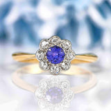 Ellibelle Jewellery Edwardian Ceylon Sapphire & Diamond 18ct Gold Daisy Ring