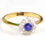 Ellibelle Jewellery Edwardian Ceylon Sapphire & Diamond 18ct Gold Daisy Ring