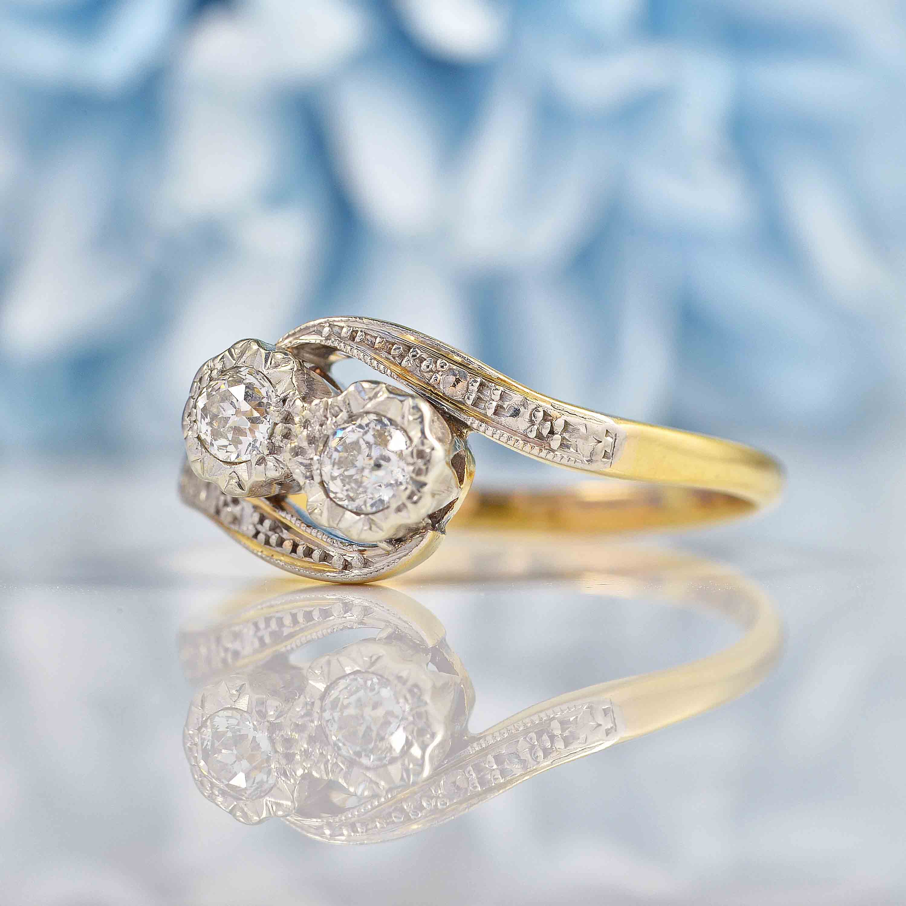 Ellibelle Jewellery Edwardian Diamond 18ct Gold & Platinum Crossover Ring