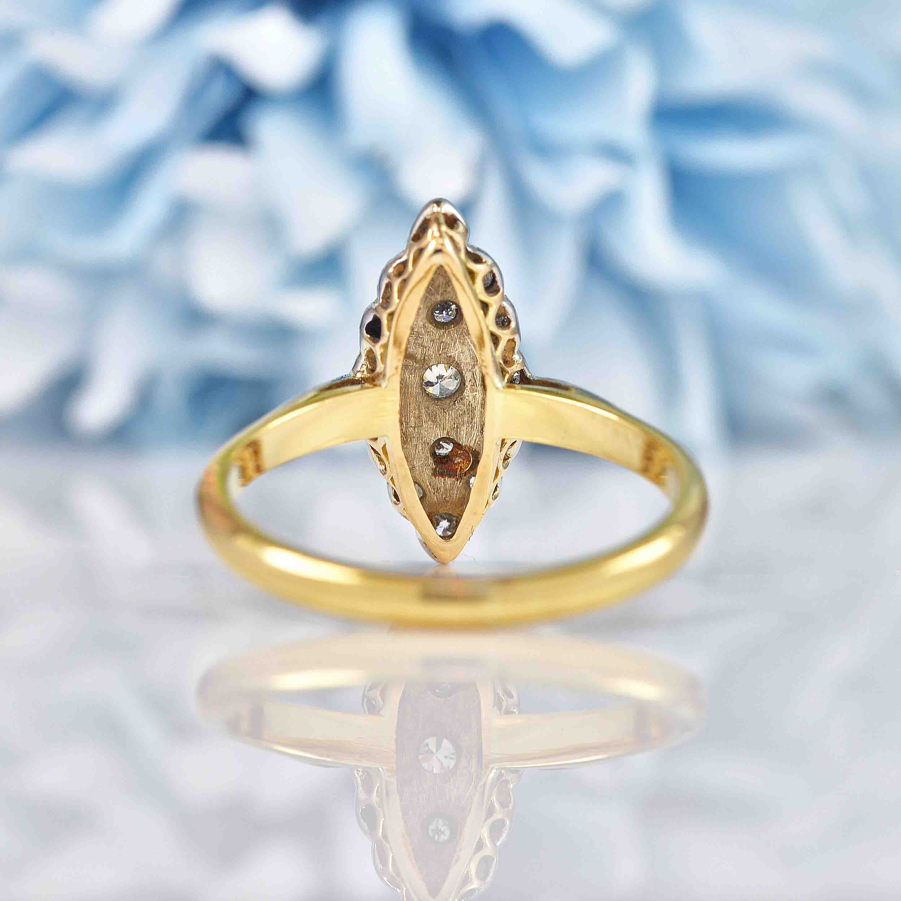 Ellibelle Jewellery Edwardian Diamond 18ct Gold & Platinum Marquise Ring