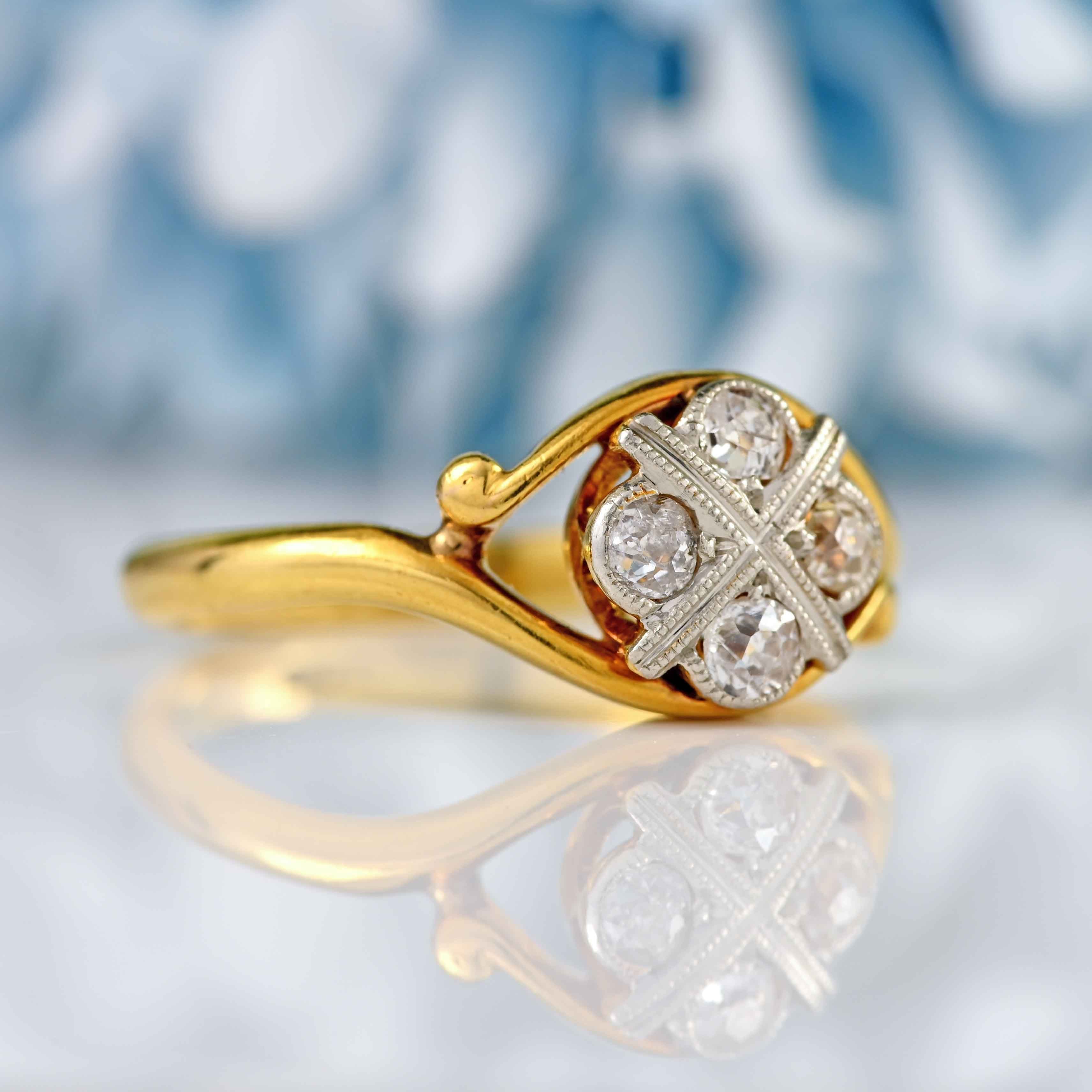 Ellibelle Jewellery Edwardian Diamond 18ct Gold Platinum Ring