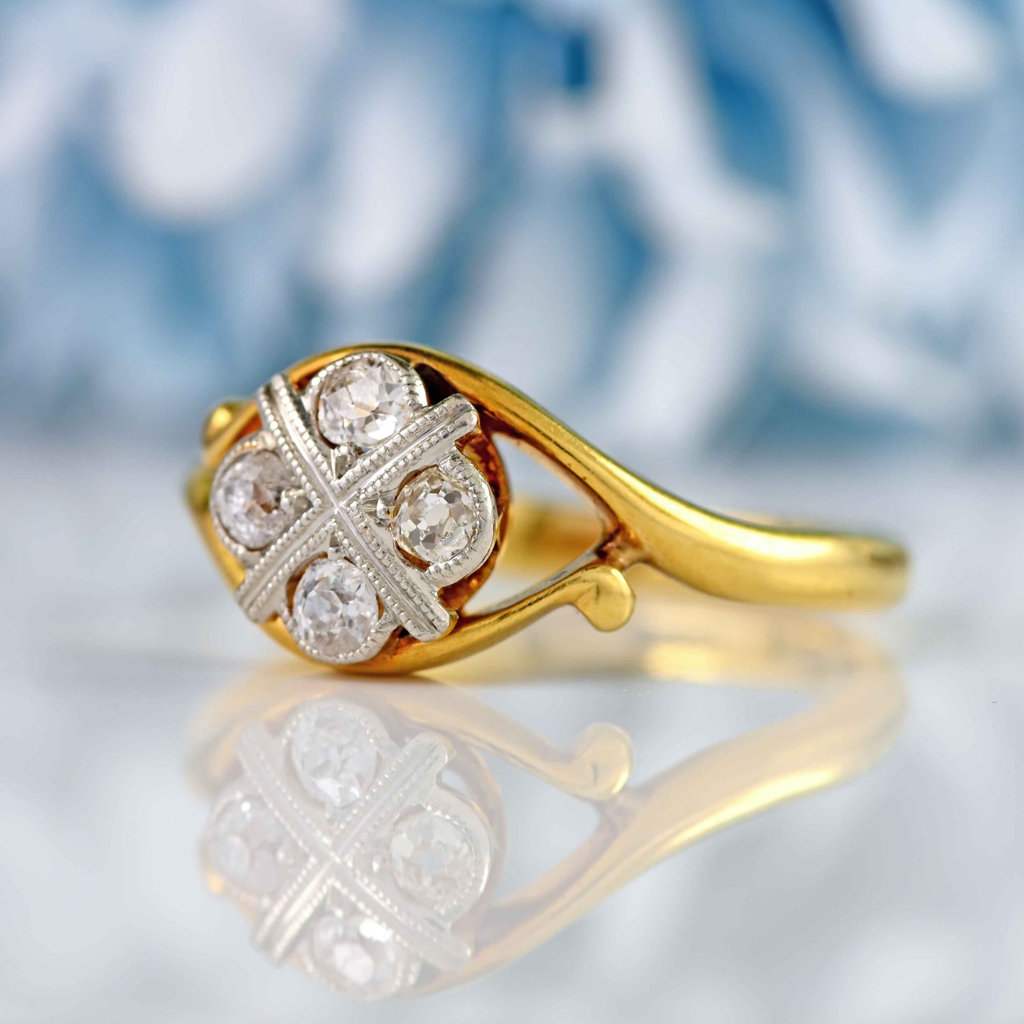 Ellibelle Jewellery Edwardian Diamond 18ct Gold Platinum Ring