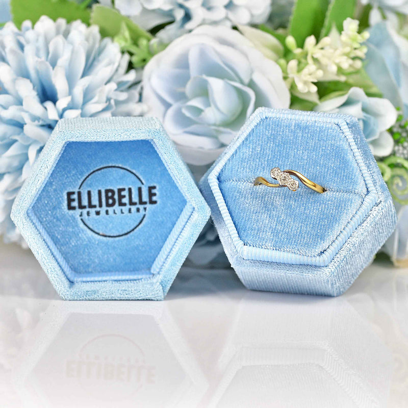 Ellibelle Jewellery Edwardian Diamond 18ct Gold Three-Stone Crossover Ring