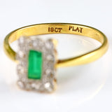 Ellibelle Jewellery Edwardian Emerald & Diamond 18ct Gold Platinum Rectangular Cluster Ring