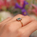 Ellibelle Jewellery Edwardian Emerald & Diamond 18ct Gold Platinum Rectangular Cluster Ring