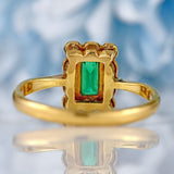 Ellibelle Jewellery Edwardian Emerald & Diamond 18ct Gold Platinum Rectangular Cluster Ring
