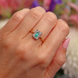 Ellibelle Jewellery Edwardian Emerald & Diamond 18ct Gold Platinum Rectangular Cluster Ring