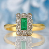 Ellibelle Jewellery Edwardian Emerald & Diamond 18ct Gold Platinum Rectangular Cluster Ring