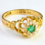 Ellibelle Jewellery Edwardian Emerald & Rose-Cut Diamond 18ct Gold Belcher Ring