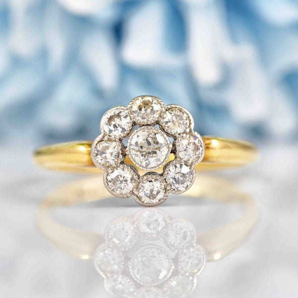 Ellibelle Jewellery Edwardian Old-Cut Diamond 18ct Gold Daisy Cluster Ring (0.55cts)