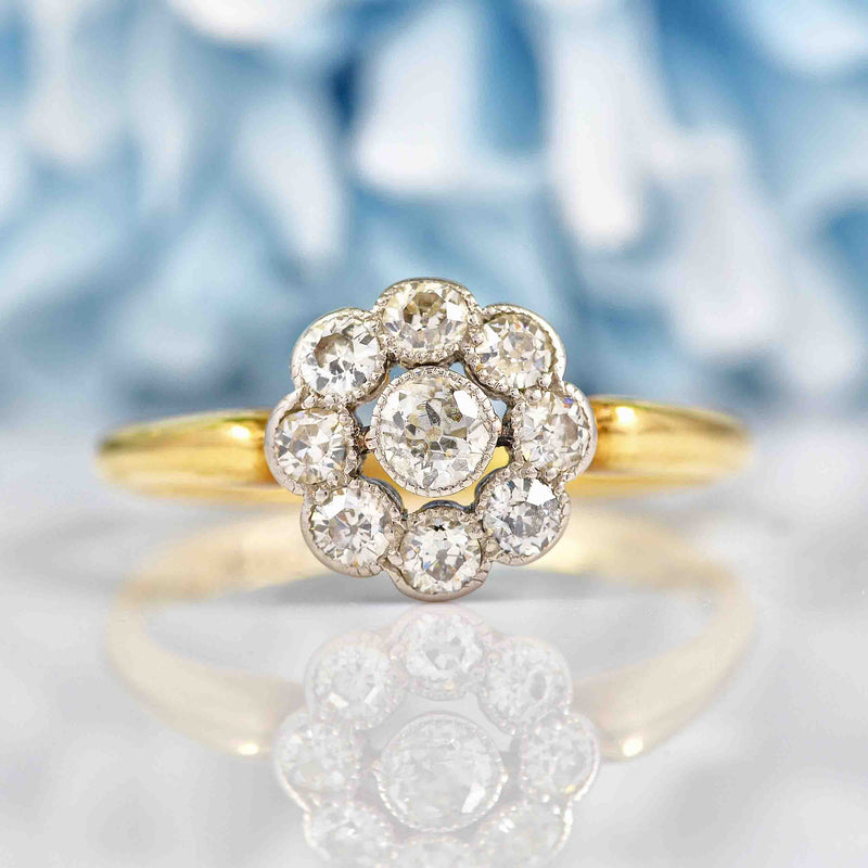 Ellibelle Jewellery Edwardian Old-Cut Diamond 18ct Gold Daisy Cluster Ring (0.55cts)