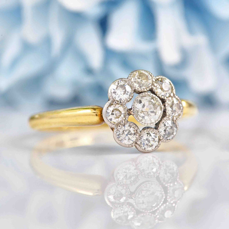 Ellibelle Jewellery Edwardian Old-Cut Diamond 18ct Gold Daisy Cluster Ring (0.55cts)