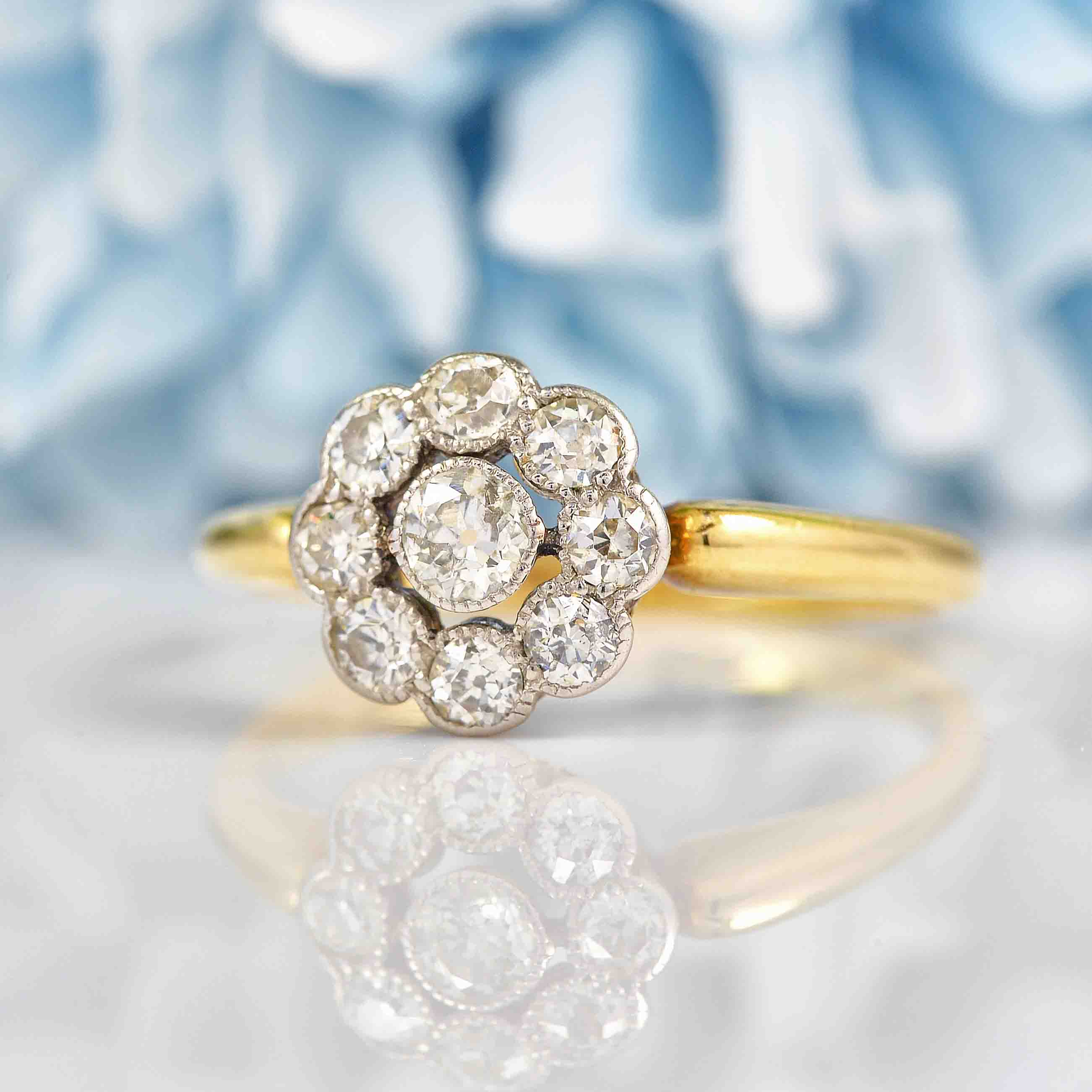 Ellibelle Jewellery Edwardian Old-Cut Diamond 18ct Gold Daisy Cluster Ring (0.55cts)