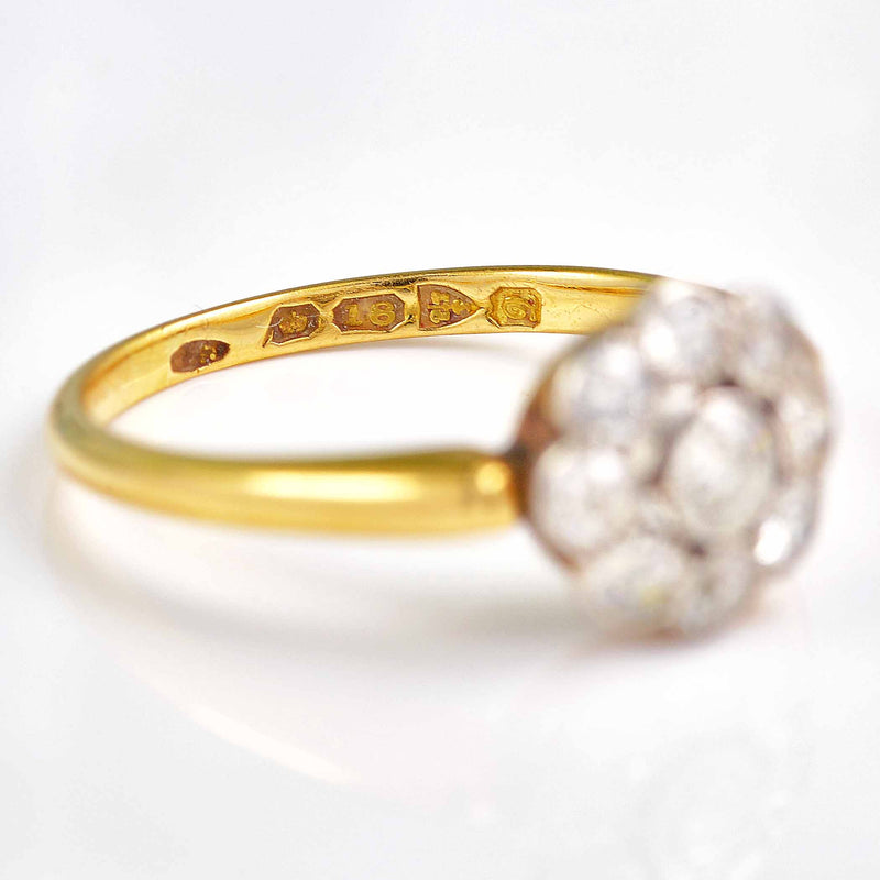 Ellibelle Jewellery Edwardian Old-Cut Diamond 18ct Gold Daisy Cluster Ring (0.55cts)